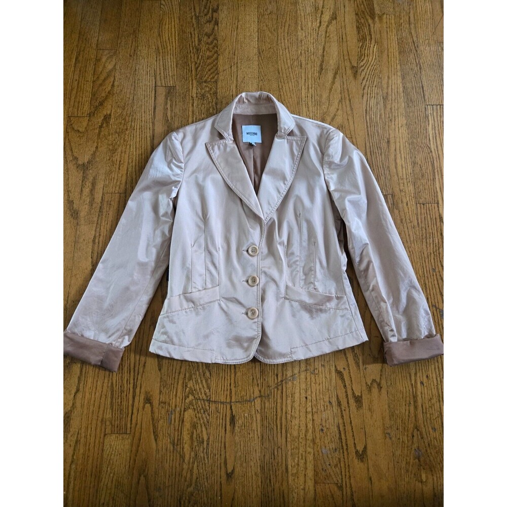Vtg Moschino Jeans Tan Sateen 3 Button Blazer Jacket w/ Pockets Size 8